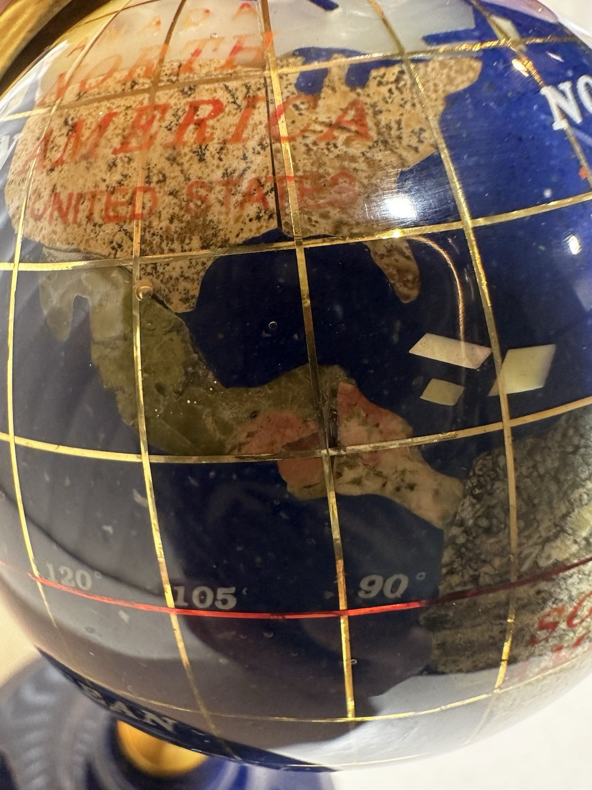 Lapis Lazuli Semi Precious Gemstone Inlay Globe Small 7”