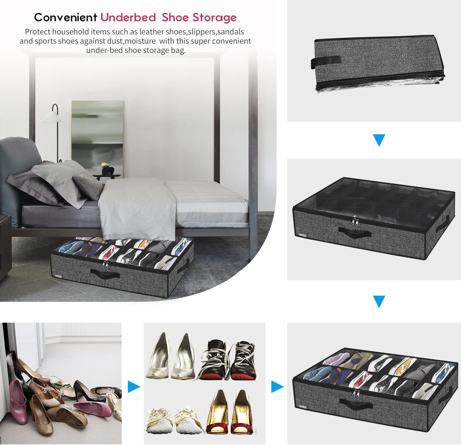 Sturdy under Bed Shoe Storage Organizer, Set of 2, Fit 12 to 24 Pairs, Underbed