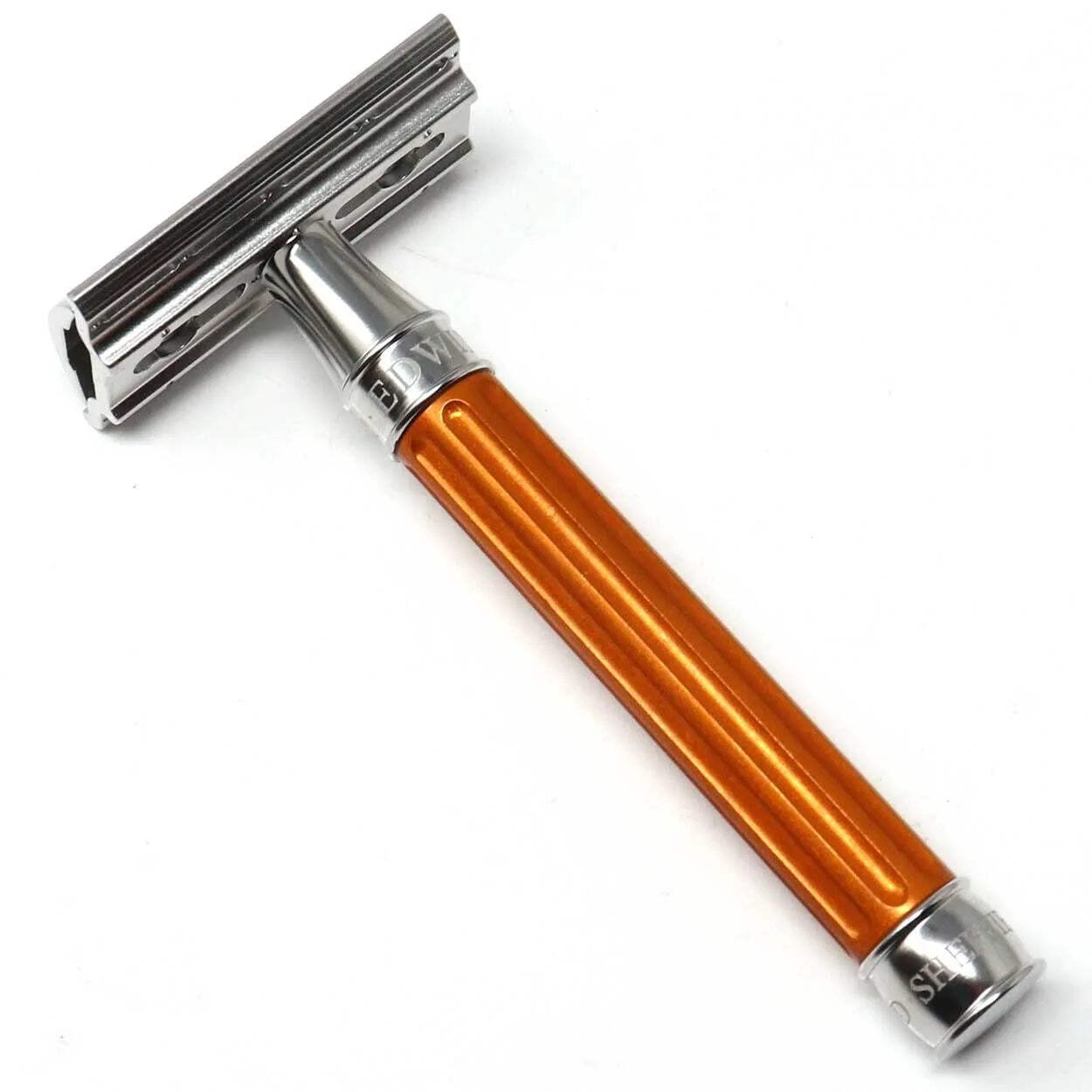 Edwin Jagger 3ONE6 DE Stainless Steel Safety Razor, Grooved, Anodised Orange, 1x
