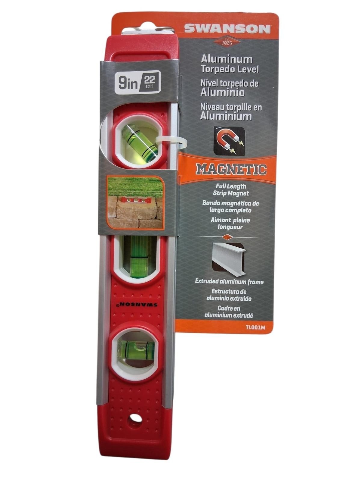 SWANSON Aluminum Torpedo Level Heavy Duty #TL001M Full Length Magnet V Groove