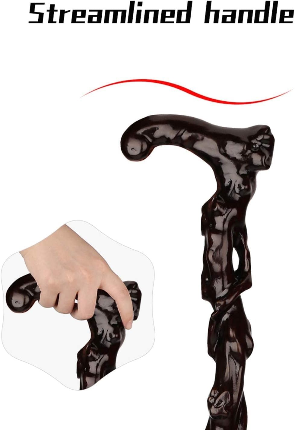 Handmade Ebony Walking Cane with Curved Handle - Elegant Support Stick
