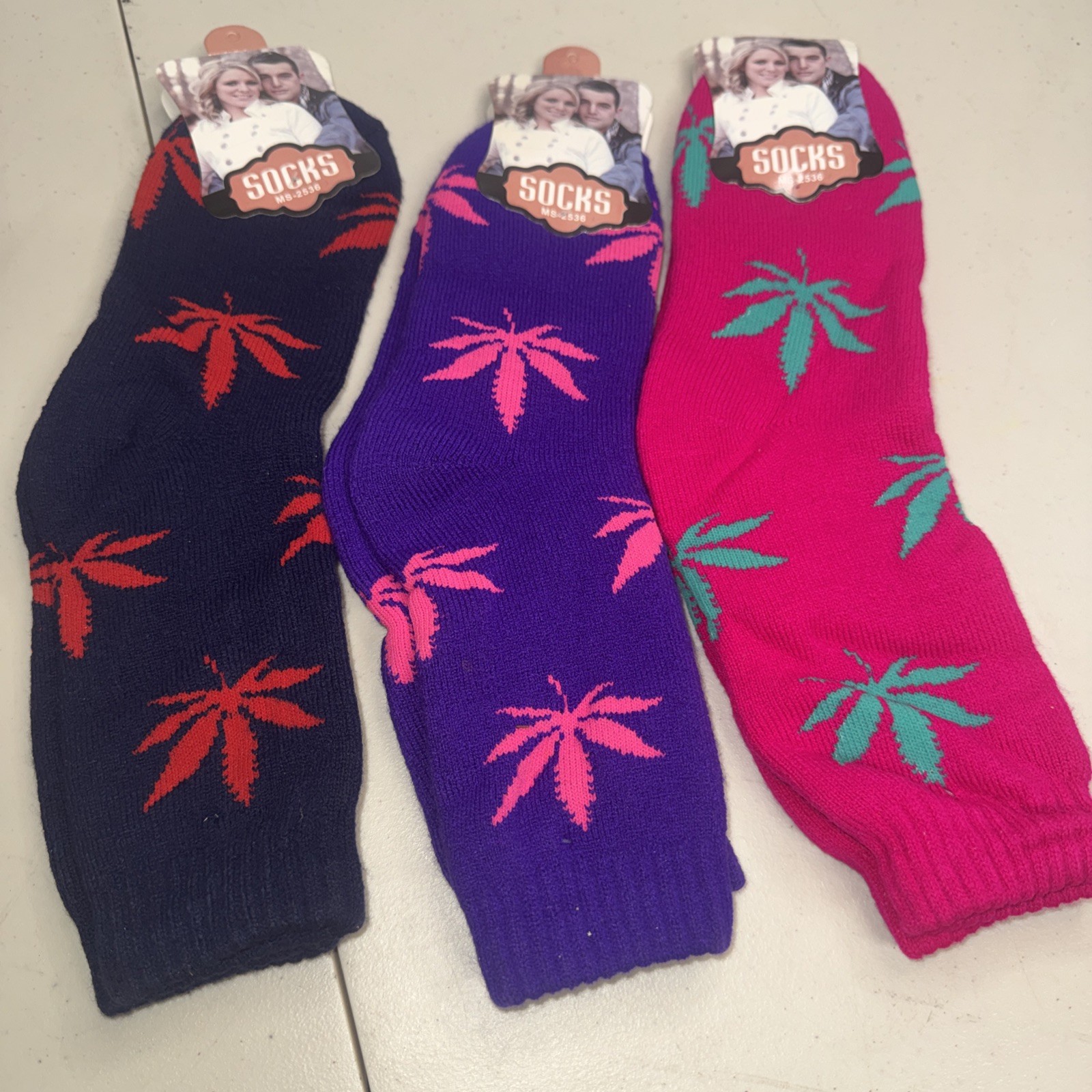 Lot Of 3 Pair Unisex Pair of Black with Marijuana Weed Leaves Knee High Socks