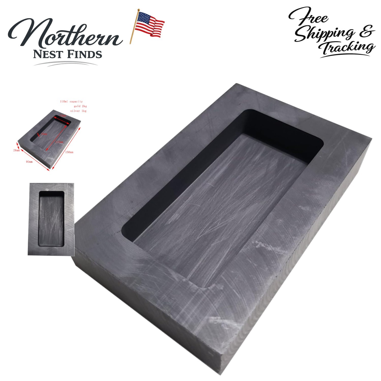 Efficient 2kg Graphite Ingot Mold for Jewelry Casting & Melting - 5.91x3.66 in