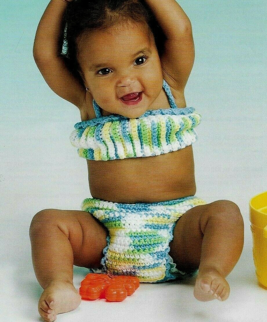 BEACH BABY ENSEMBLE BIKINI & PONCHO 3 SIZES CROCHET PATTERN INSTRUCTIONS