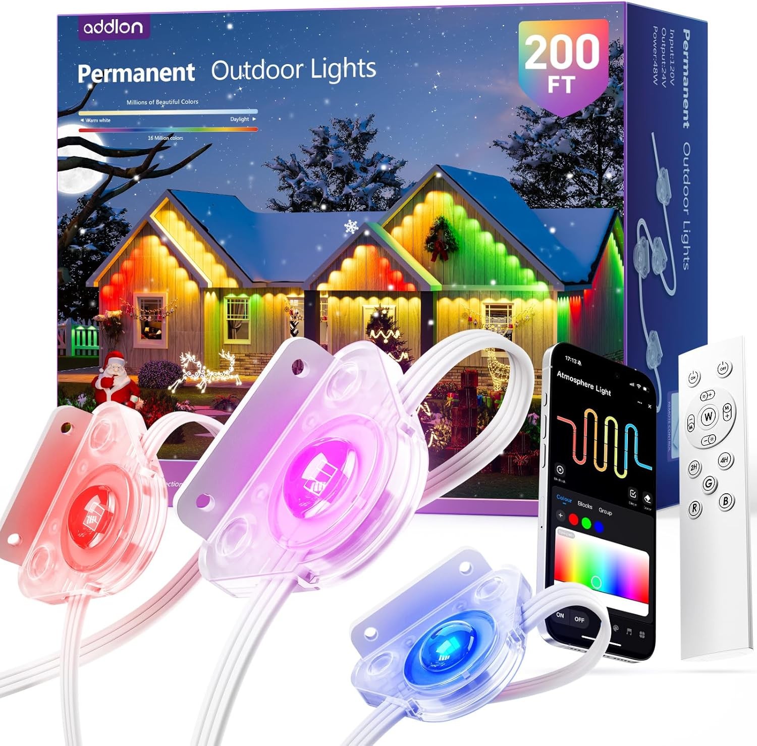Addlon 200FT Permanent Outdoor Lights, RGB+IC Smart LED Outdoor Lights for House