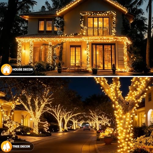 Solar String Lights Outdoor Waterproof Total 66ft 200LED 8 2 Pack Warm White