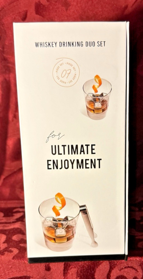 The Whiskey Drinking Duo Set w/Stainless Steel Cubes & Tongs 7 Piece Set