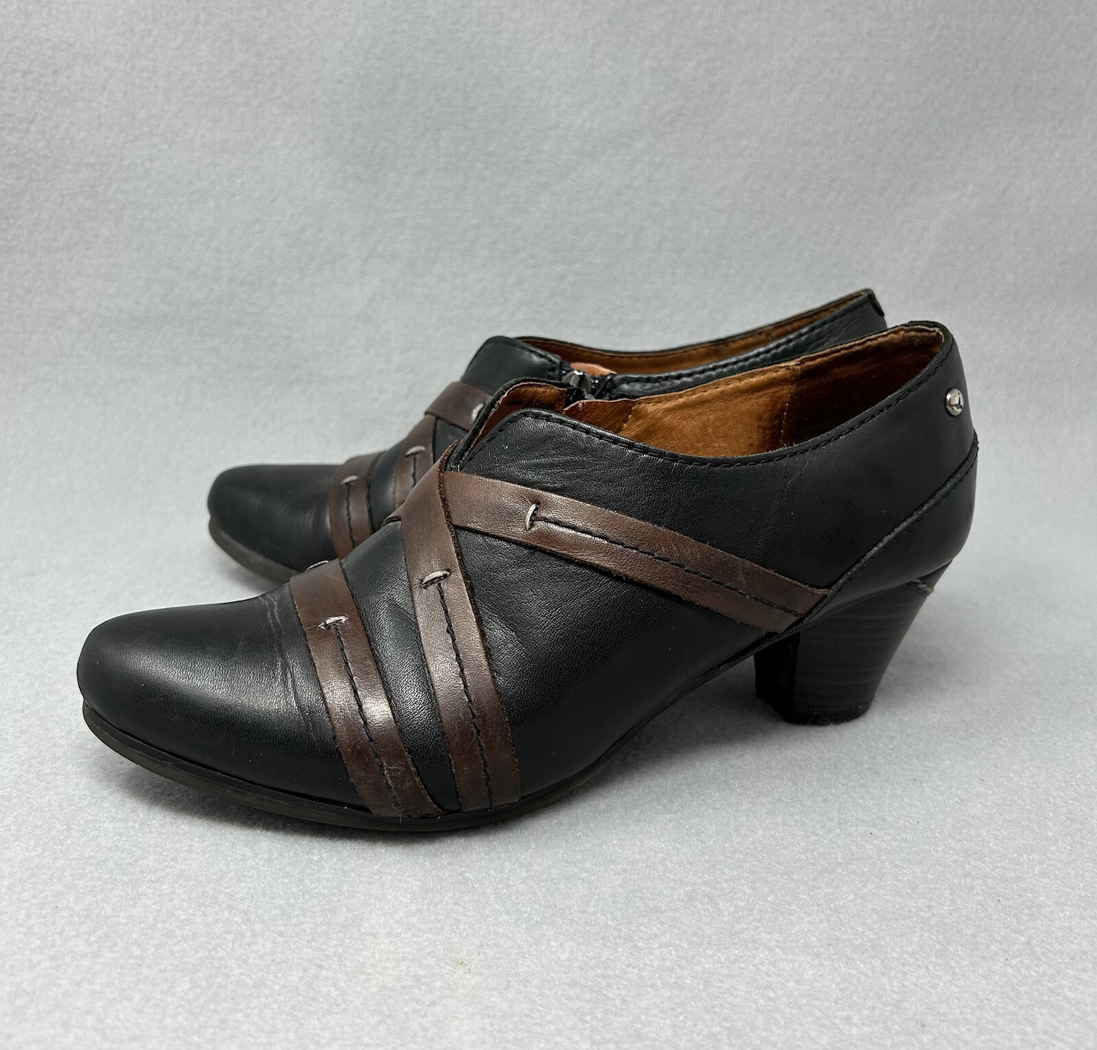 Pikolinos Lillie Black Brown Leather Pumps/Ankle Booties Women’s EU 38/US 7.5-8