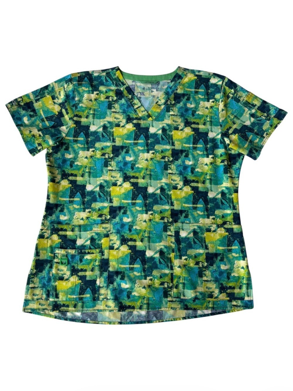 Carhartt Abstract Floral Print Scrub Top V-Neck Medical Uniform Size L
