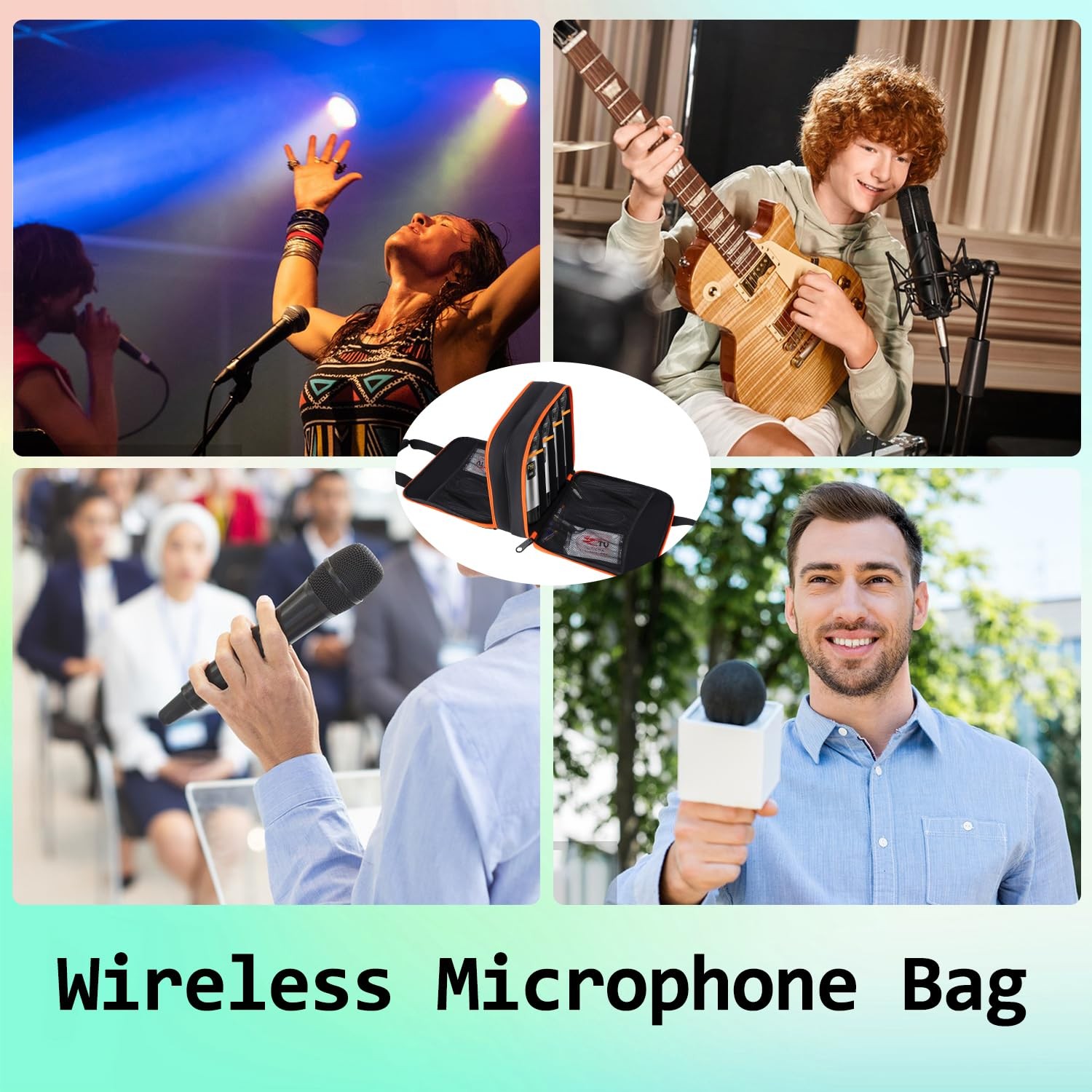 Microphone Case,Wireless Microphone Bag,Portable Storage Case,8 Slots Mic