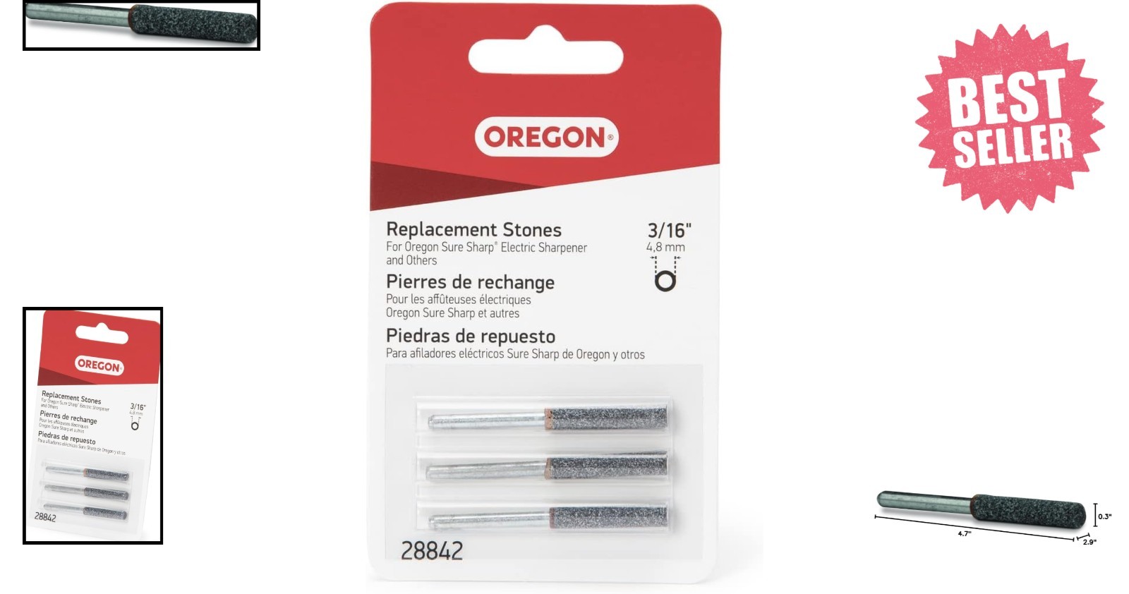 3/16-Inch Electric Sure Sharp Replacement Stones – Easy Install, 3-Pack
