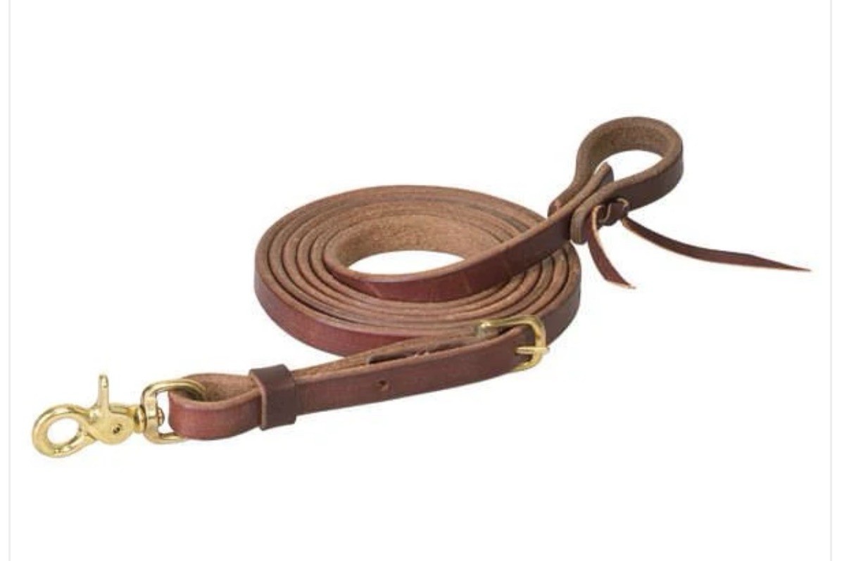 8' foot x 5/8" Weaver Leather Extra heavy harness LEATHER ROPER REIN w/ Snap
