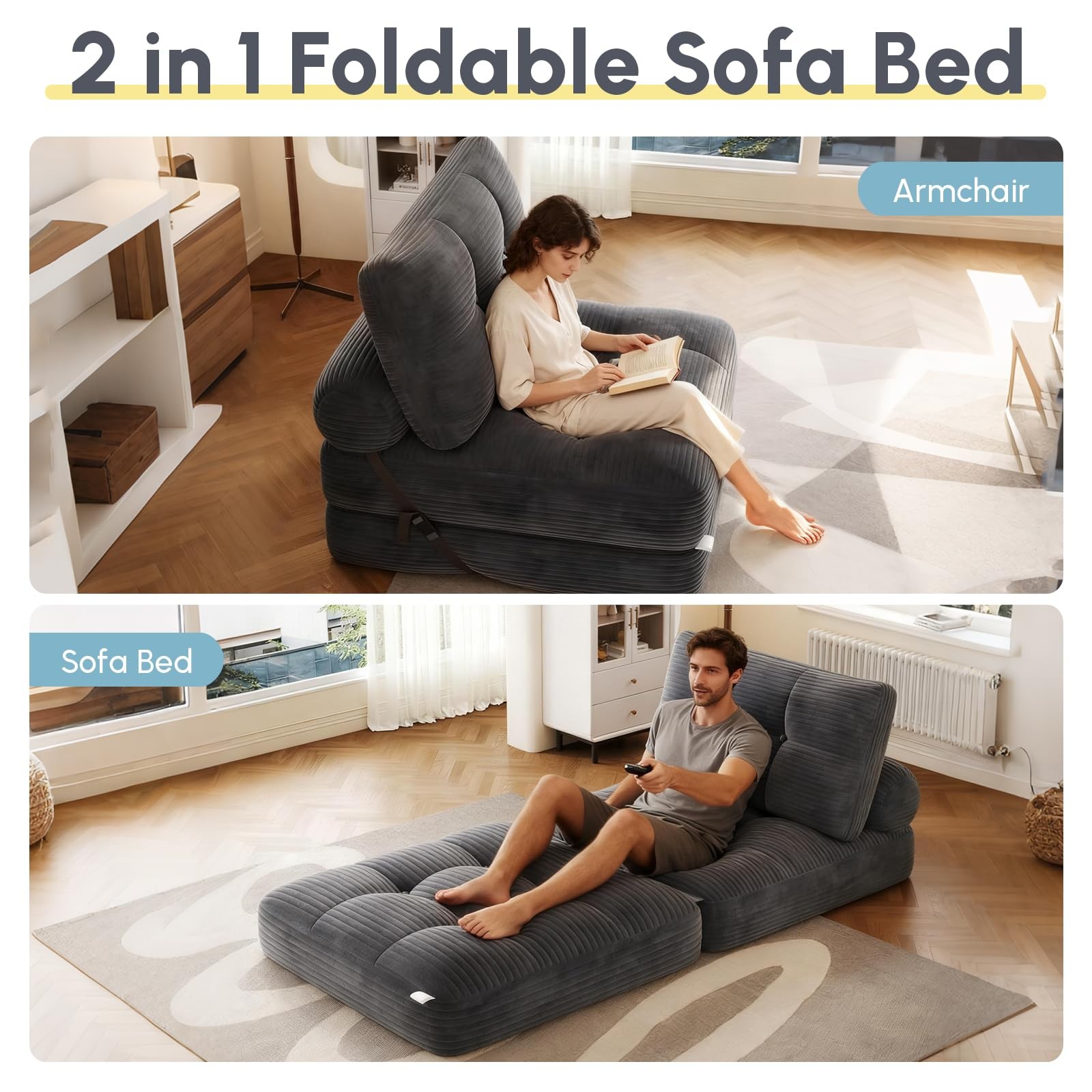 ZCBLVRM Folding Sofa Bed, Convertible Sleeper Chair with Pillow Foldable Matt...