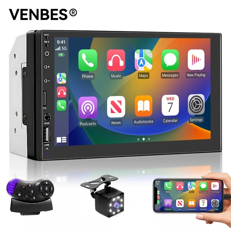 VENBES 7" 2DIN Car Stereo CarPlay Android Auto Bluetooth FM MirrorLink Radio