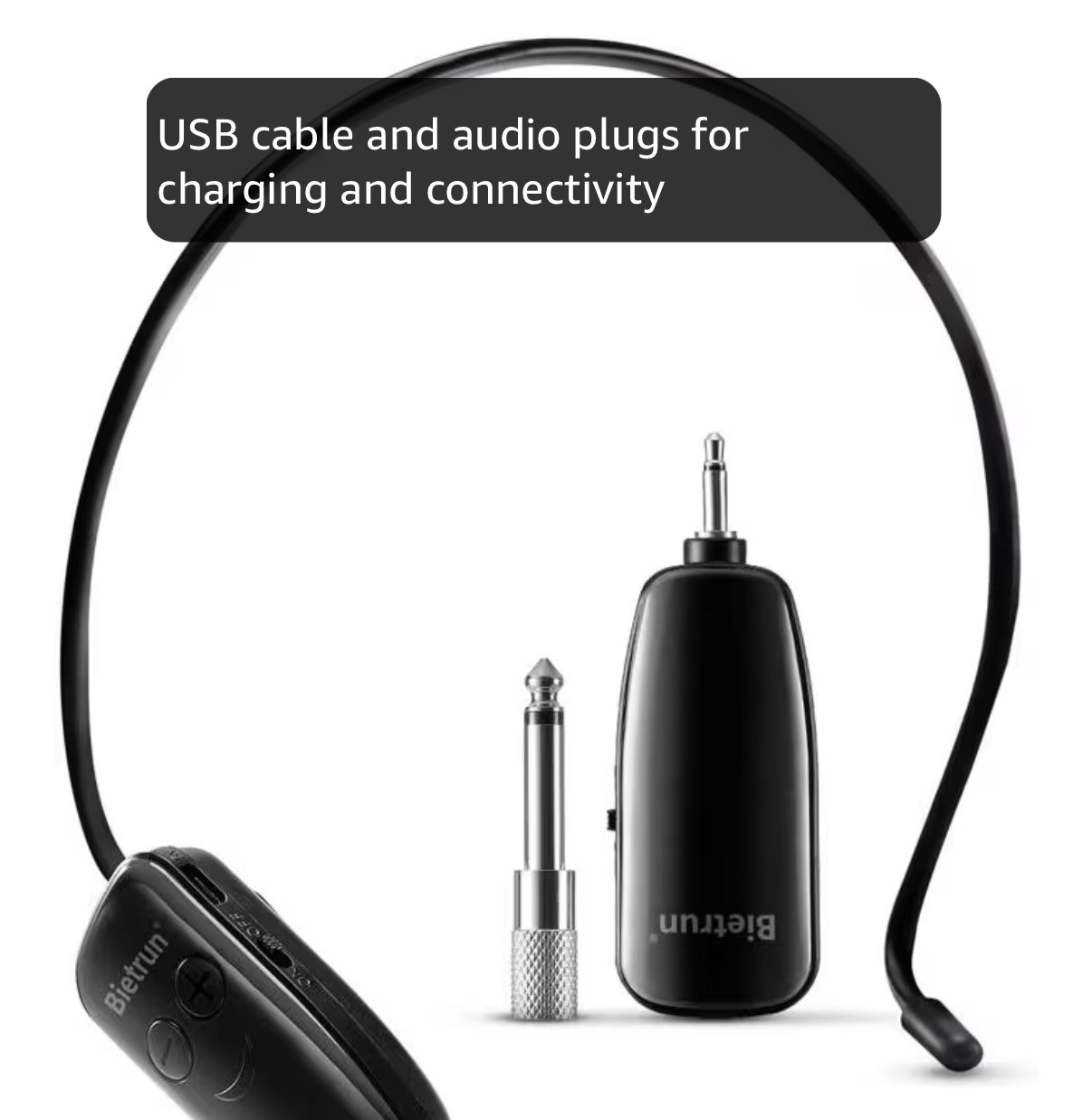 Bietrun WXM01 UHF Wireless Headset Microphone System 2-in-1 w/ Receiver