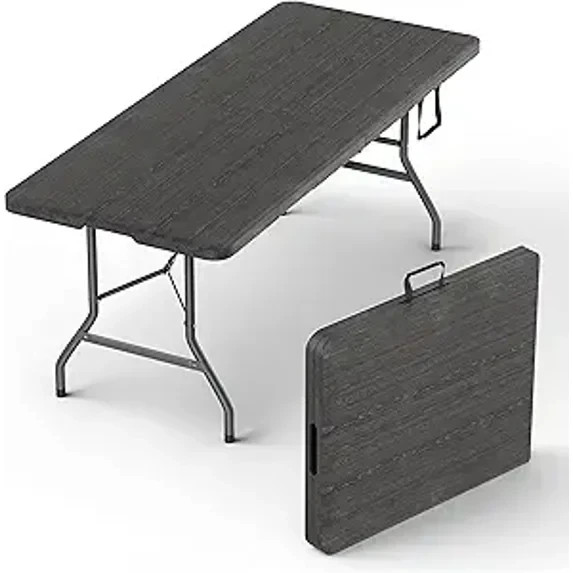 6 Feet Foldable Table with Built in Handle & Steel Legs | 6FT Heavy Duty Black