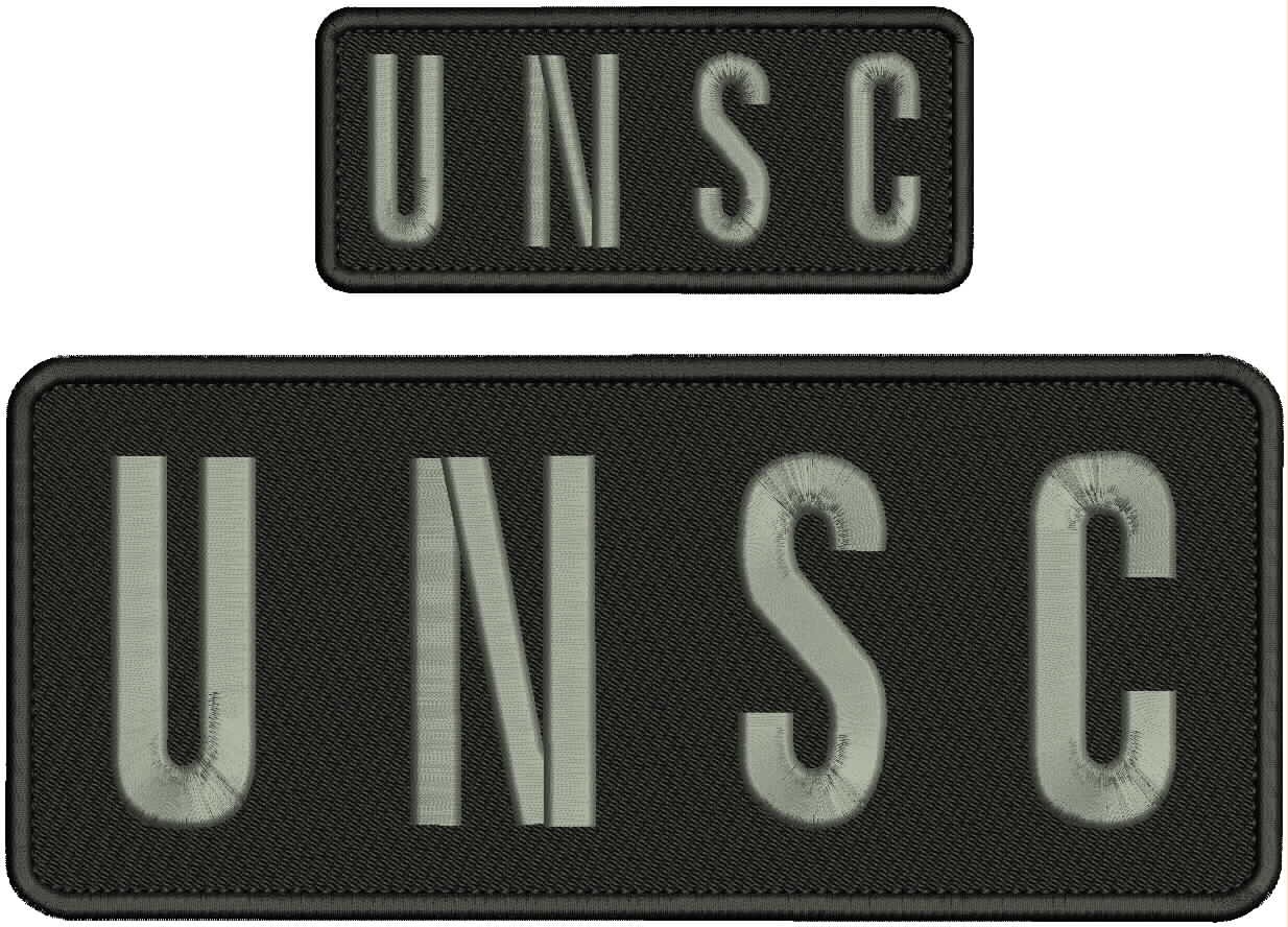 UNSC EMBROIIDERY PATCHES 4X10 AND 2X5 HOOK ON BACK GREY ON BLACK
