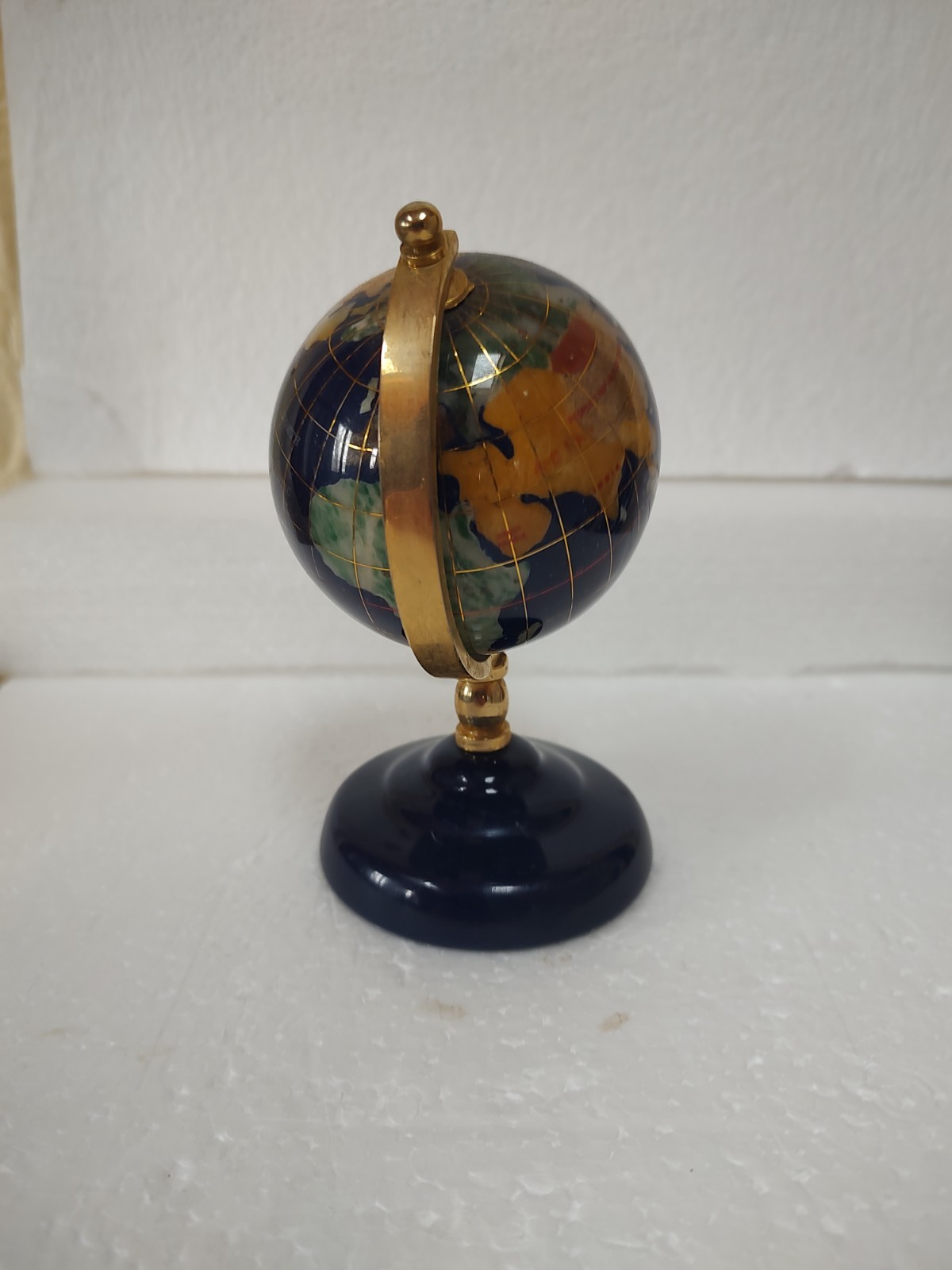 Lapis Globe Gold Tone Stand 5 Inch