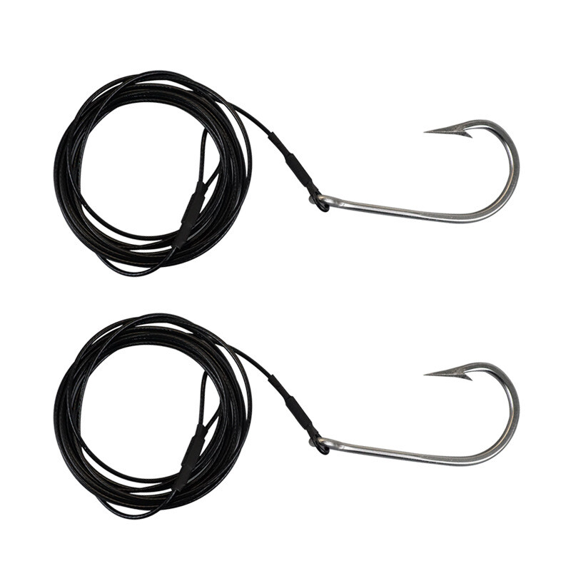 2Pcs Shark Rigs 400lb Nylon Coated Cable Leader Tuna Hooks Offshore Saltwater