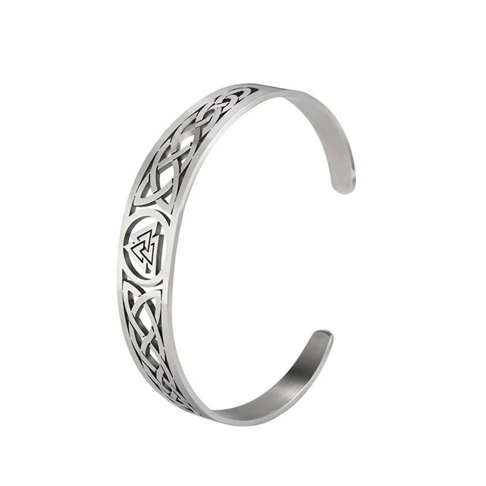 Norse Valknut Bracelet Womens Silver Stainless Steel Viking Style Cuff Bangle