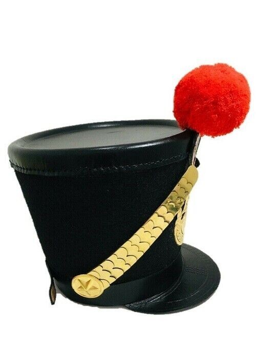 Shako Helmet Napoleonic French Leather Military Red Pompom & 59 No. Brass Plate