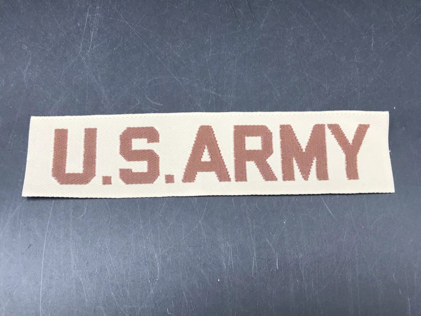 U.S. Army Desert Storm Sew On Tan Tape Tag - Brown Lettering