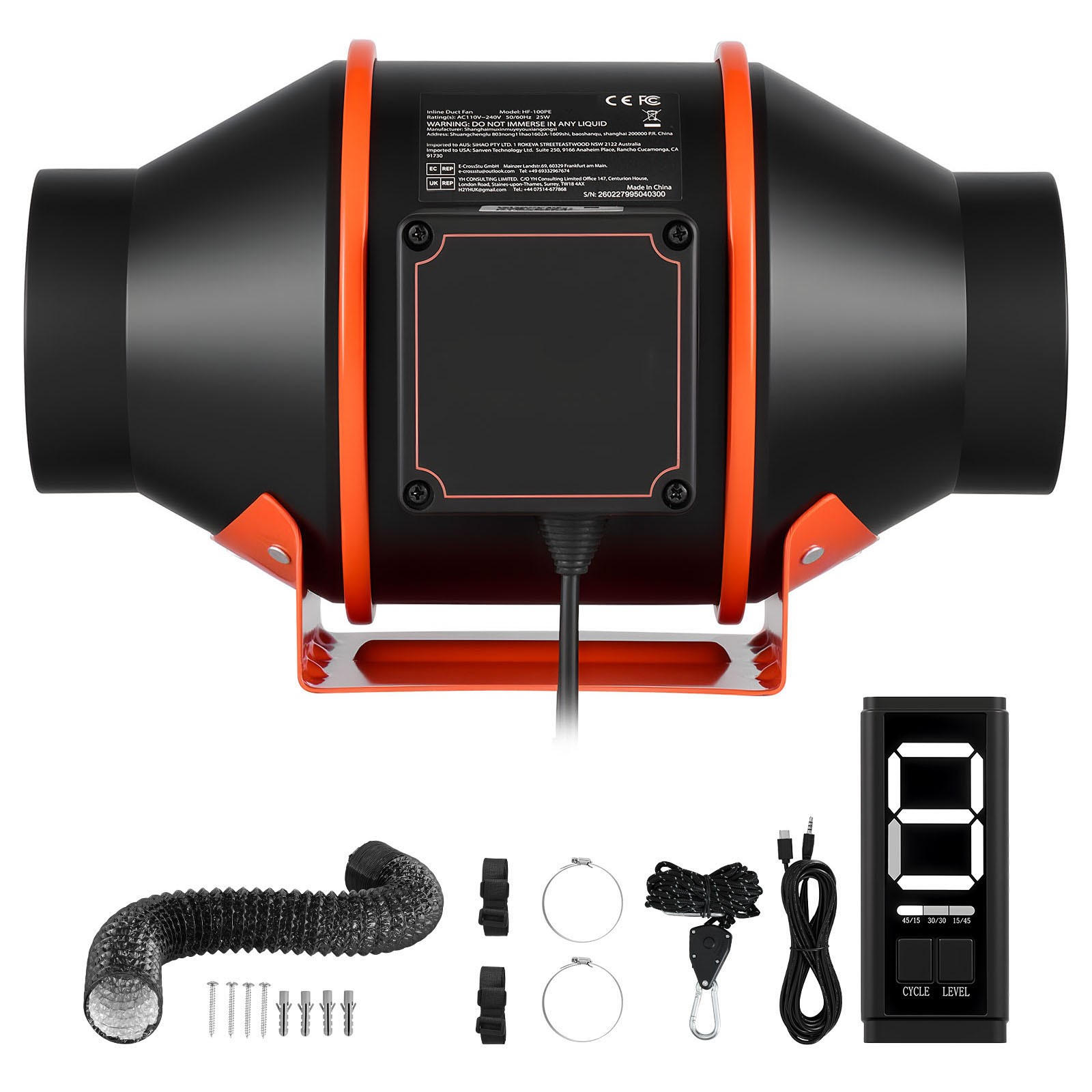 Uimoso Inline Ventilation Fan Kit with 3-Speed Control, 205 CFM, 4-Inch EC Motor