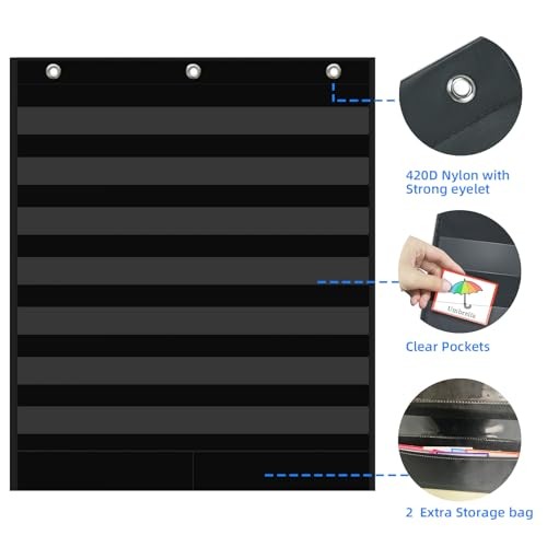 7+2 Pockets Standard Pocket Chart, Clear 7 7 clear pockets with 2 storage bag