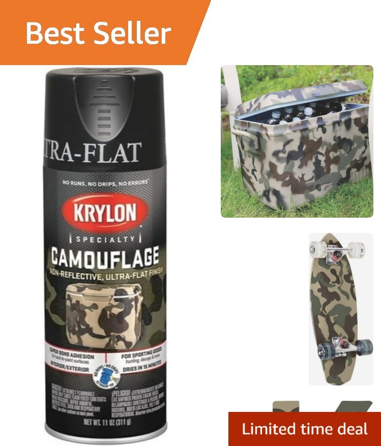 Krylon Camouflage Paint - 11 oz Black, Ultra Flat Finish for Wood & Outdoor Use