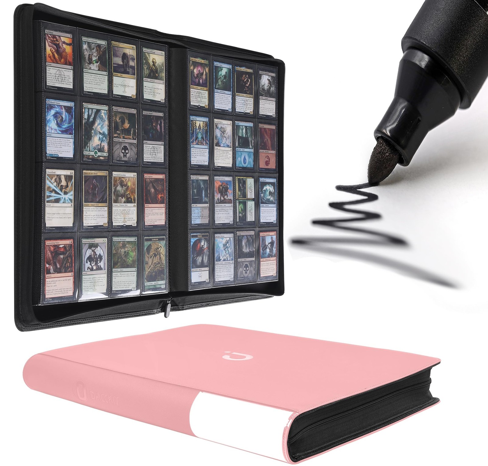 D DACCKIT Card Binder 16 Pocket - Fits 1024 Cards，4X4 Ringless Card Album