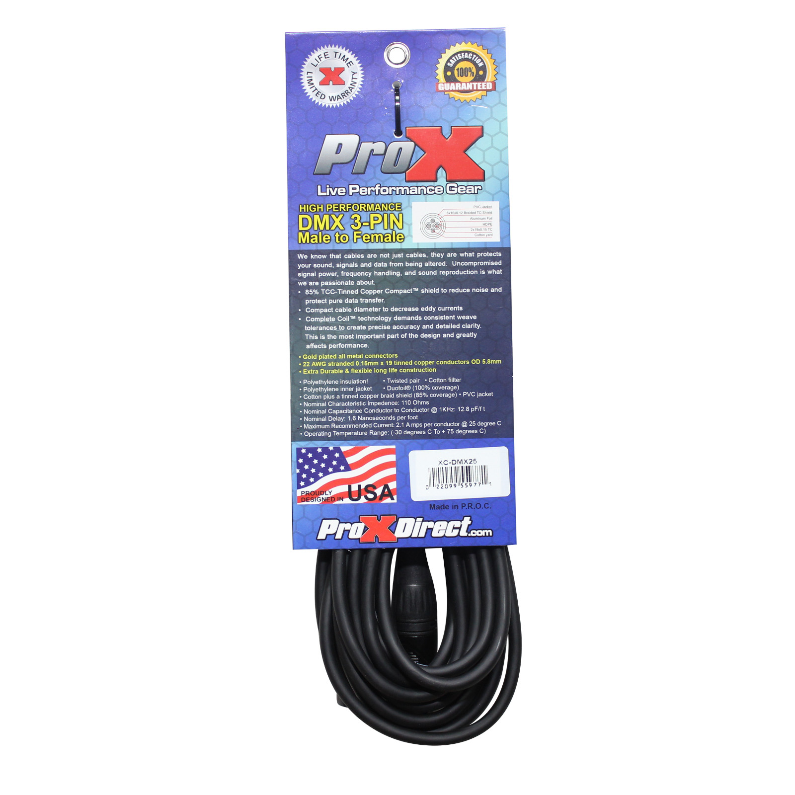 20 DMX Cables 3 Pin 25' ft Stage Lighting Par Cables By PRO X