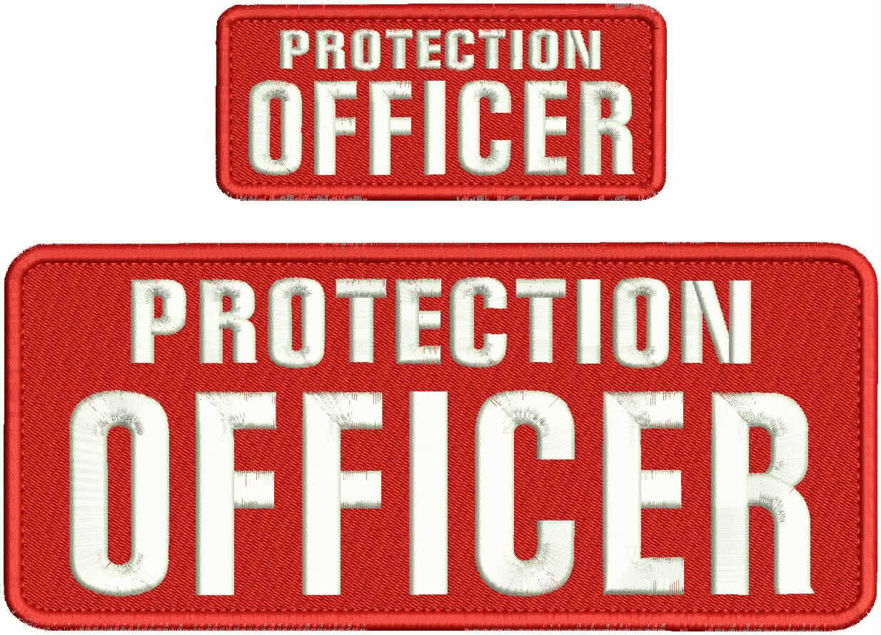 Collectible 2 Embroidery Patch Protection Officer 4x10 &2x5 White On Red