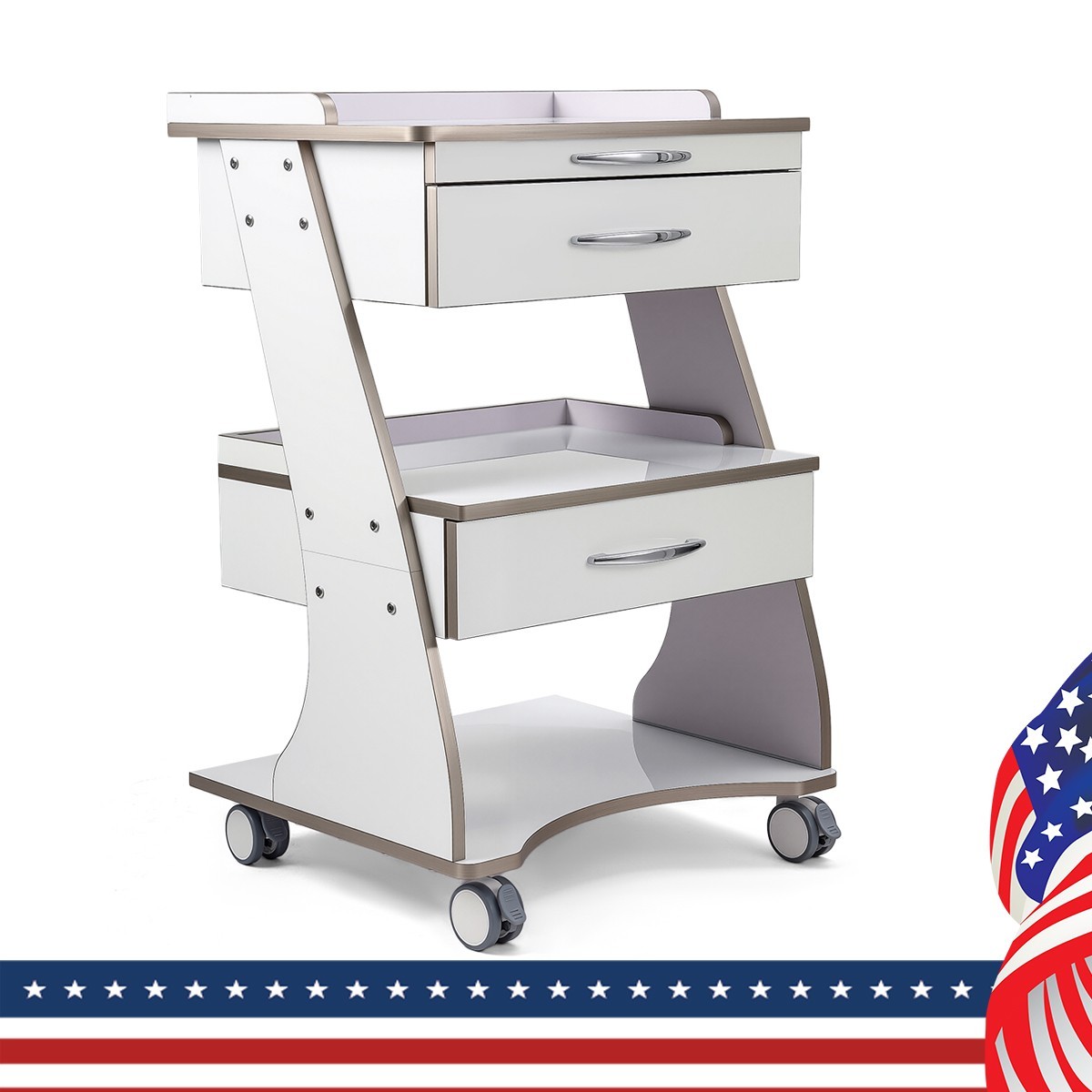 Dental Storage Cabinet Double-Drawer 3 Layer-Tier Cart Tools Socket High-Gloss