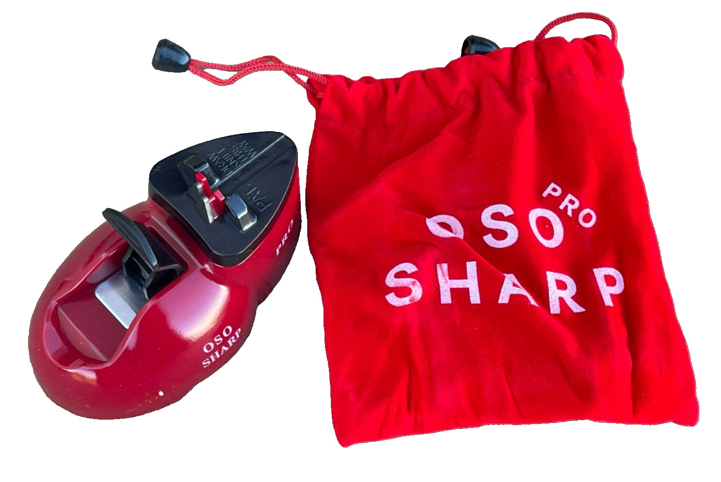 OSO Sharp Pro Knife and Scissor Sharpener Suction Cup Slot for Sharpening Red