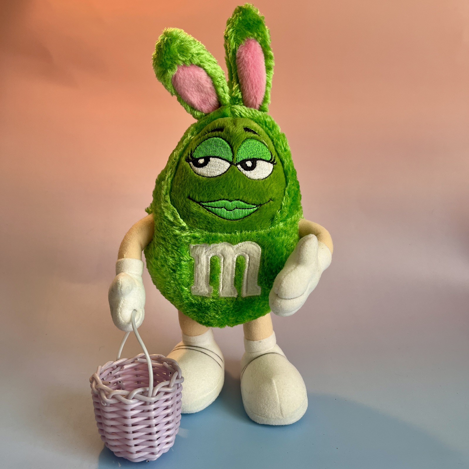 M&M's 2003 Green M&M Easter Bunny Themed 11" Stuffed Animal Plush Toy FREE SHIP