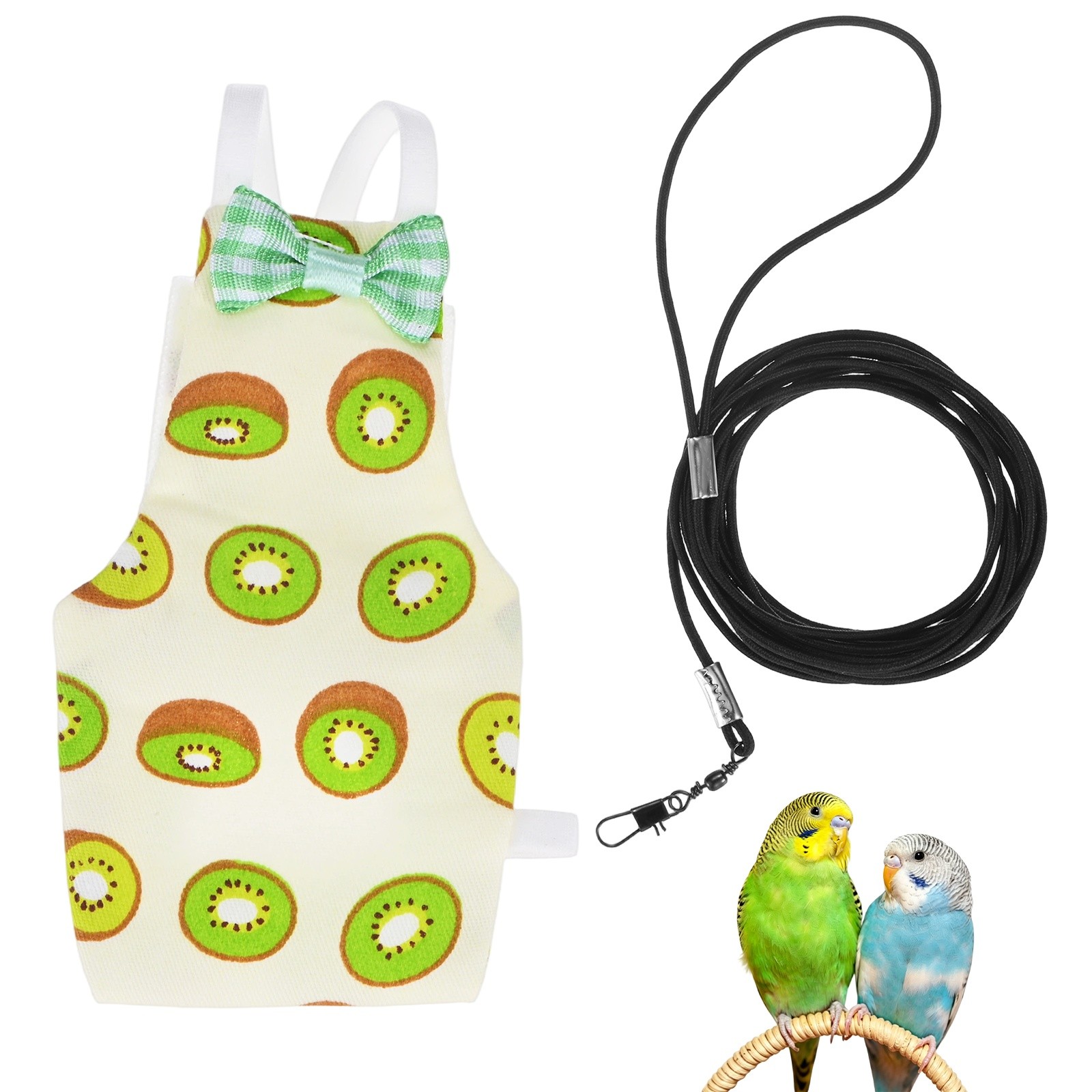1-Pack Bird Diapers with 6.6 ft Leash Reusable Pet Parrot Nappy [Green, M]