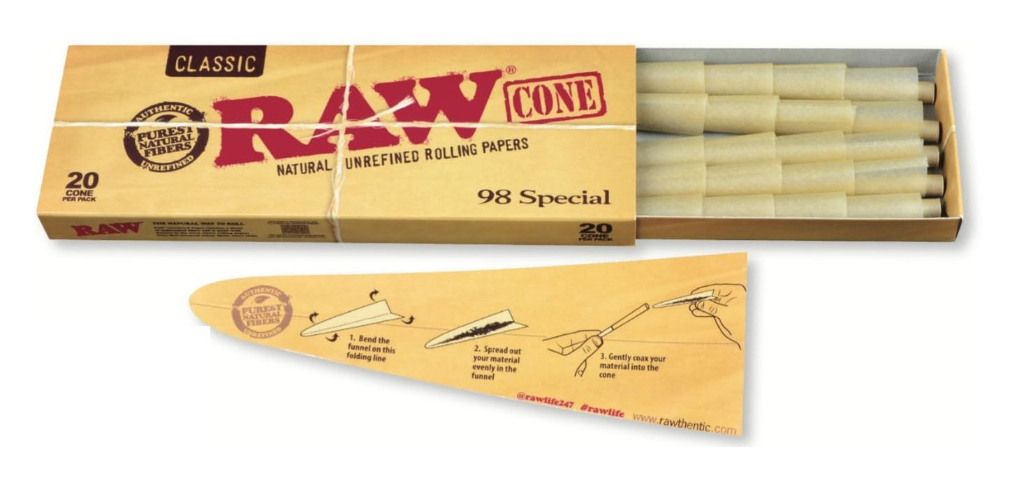RAW Classic Natural Unrefined Pre Rolled Cones 98 special Brown Unscented, 20 pk