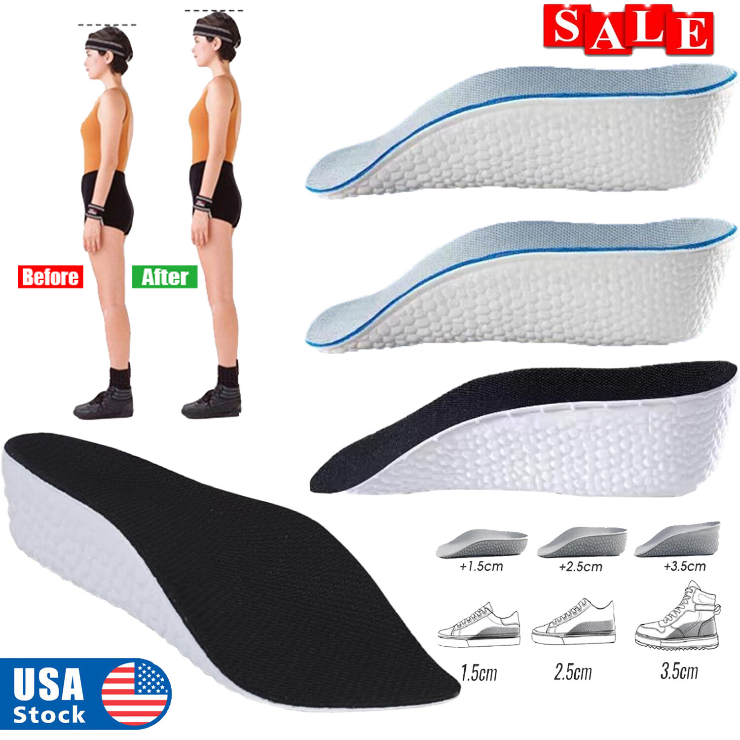 Height Increase Insoles Orthotic High Cushion Insole Arch Support Flat Feet Reli