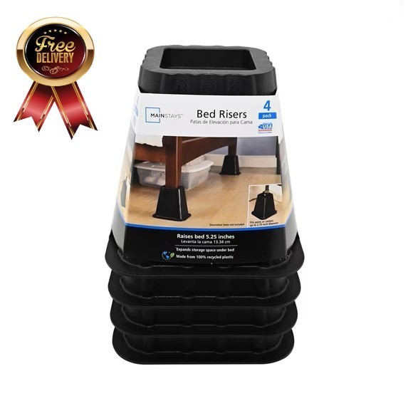 Mainstays Black Plastic Bed Risers to Raise Your Bed for Storage, 4 Pack, 6.50 i