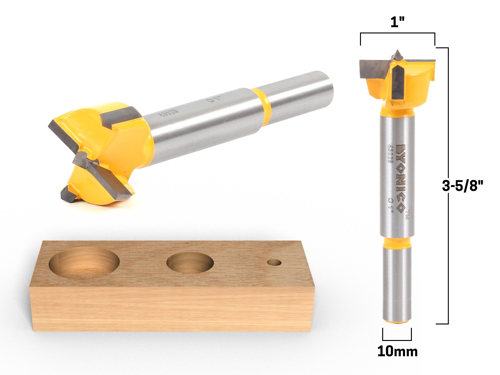 1" Diameter Carbide Forstner Drill Bit - 10mm Shank - Yonico 43028C