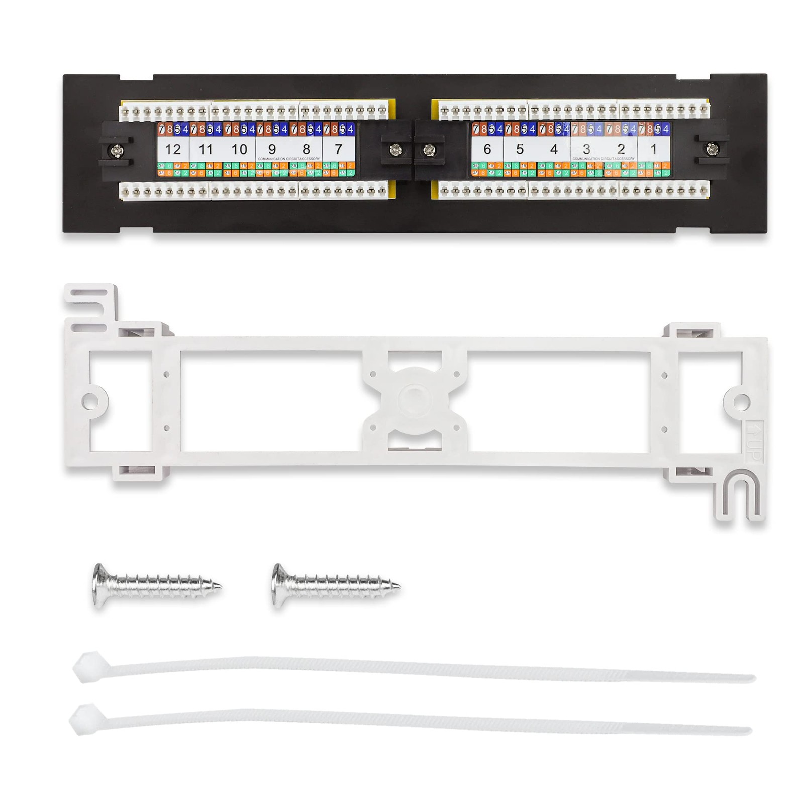 12~Port Mini Vertical Cat6 Patch Panel 10Gbps Network with Wall Mount Bracket