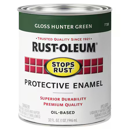 Rust-Oleum 7738502 Interior/Exterior Paint, Gloss, Oil Base, Hunter Green, 1 Qt