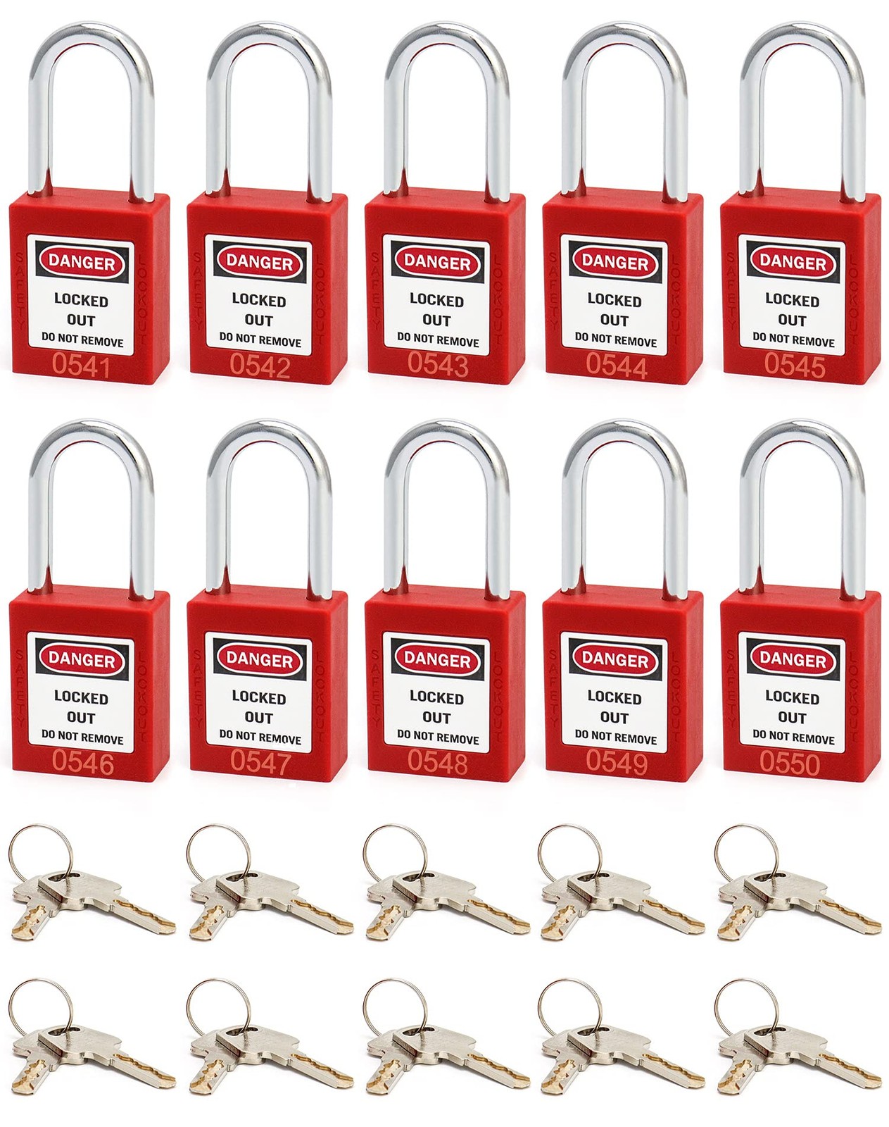 QWORK Red Lockout Tagout Safety Padlock, 2 Padlocks with 4 10 Pieces,