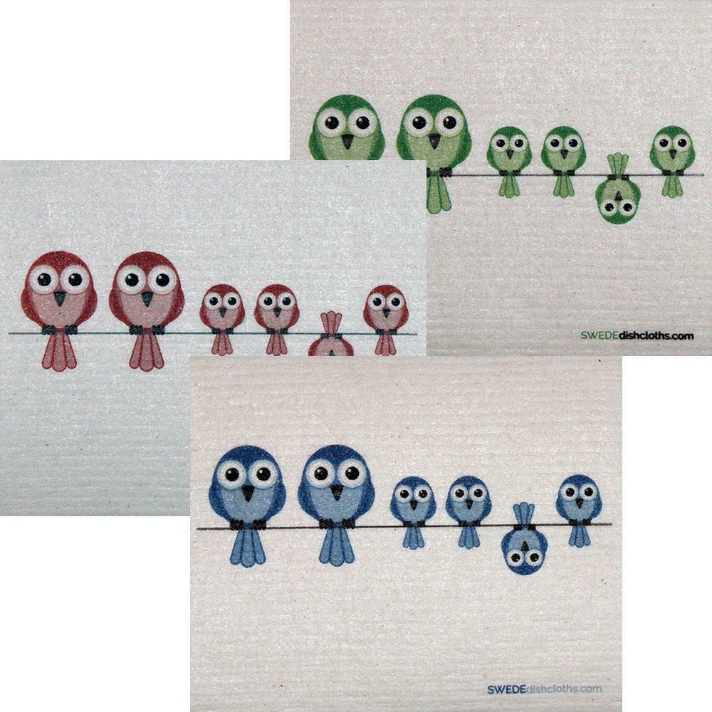 Mixed Birds on Wire Set of 3 each Swedish Dishcloths | ECO Friendly Absorbent Cl