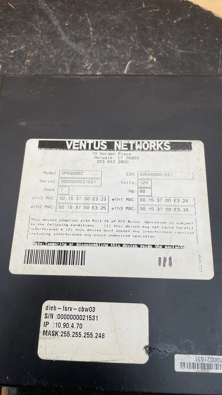 Ventus Networks VFN2000Z Enterprise Network Appliance Rackmount Unit