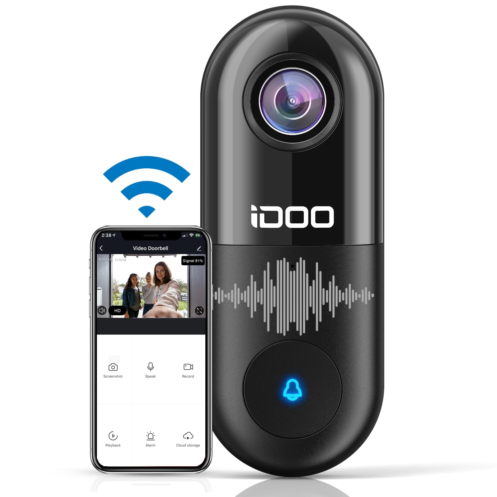 iDOO Smart WiFi Video Doorbell Camera 1080P Motion Night Vision, 2-Way Audio, US