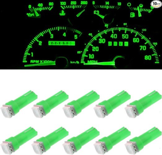 10Pcs t5 led bulbs Instrument dash lights Instrument Gauge Cluste Color: Green