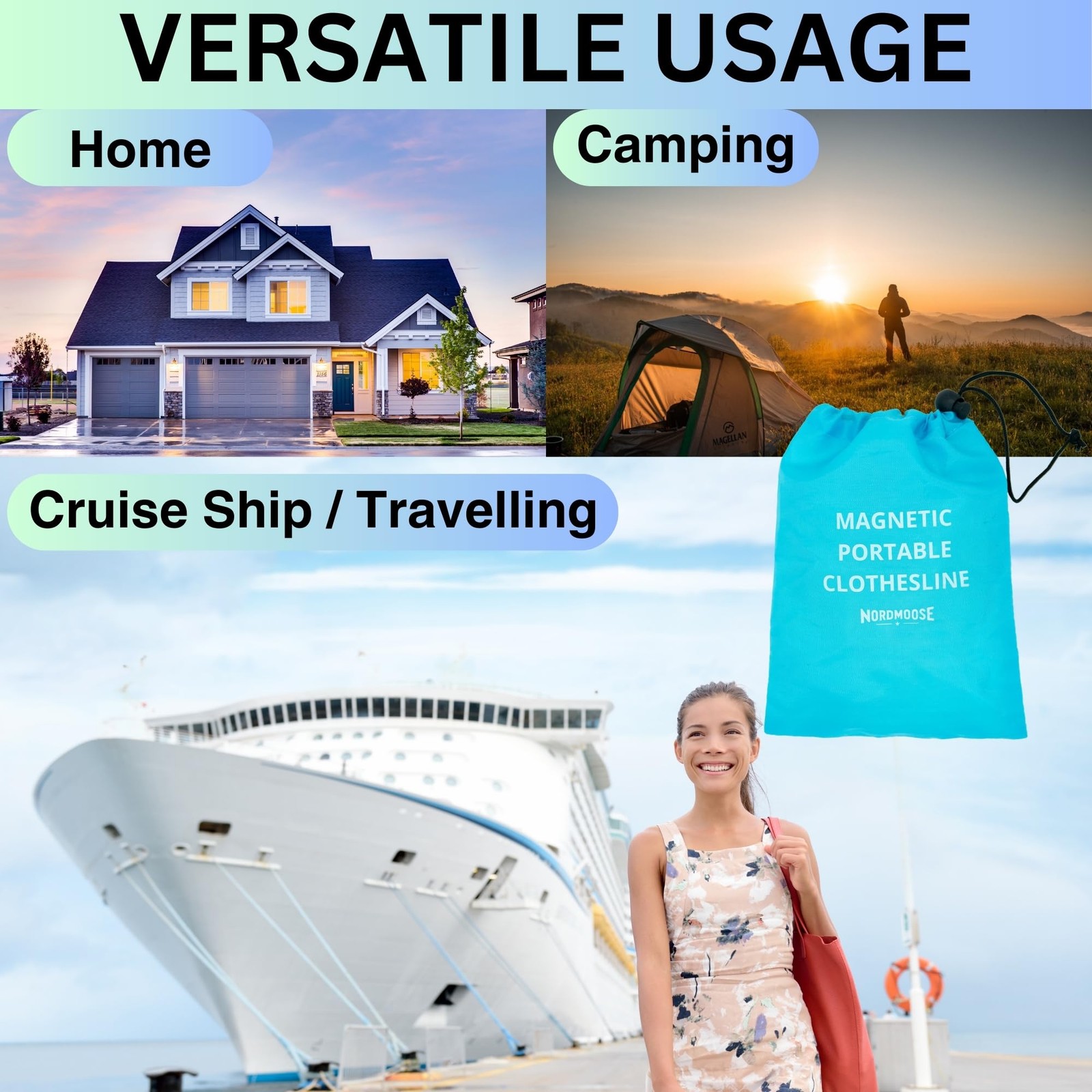 Magnetic Clothesline for Cruise Ship Cabin Approved Strong Rubber Coated Non...