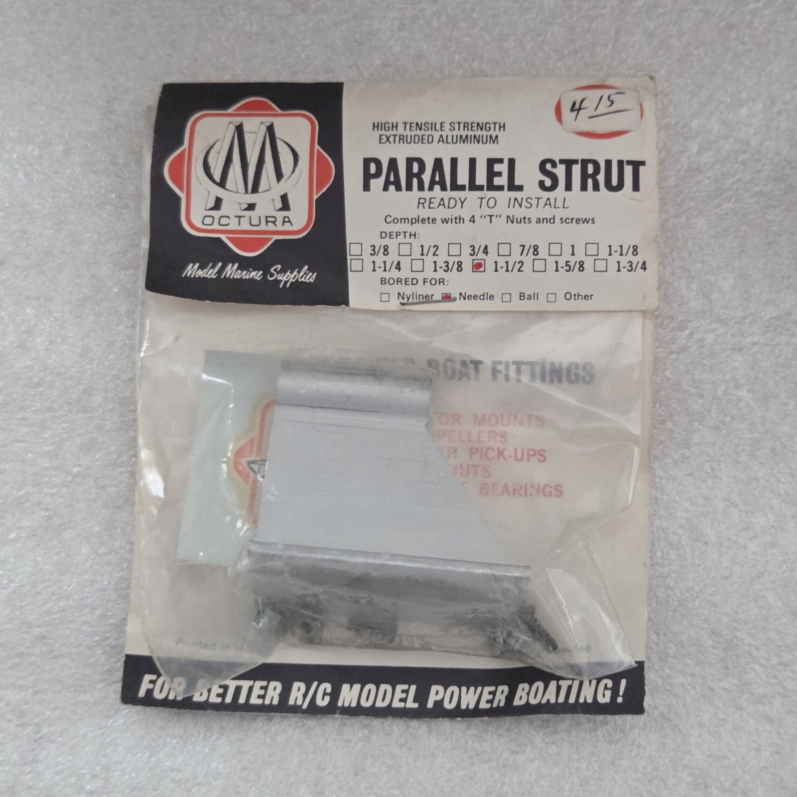 OCTURA ~ Parallel Strut ~ 1.5" Depth / Bored for Needle ~ Vintage RC Boat NOS