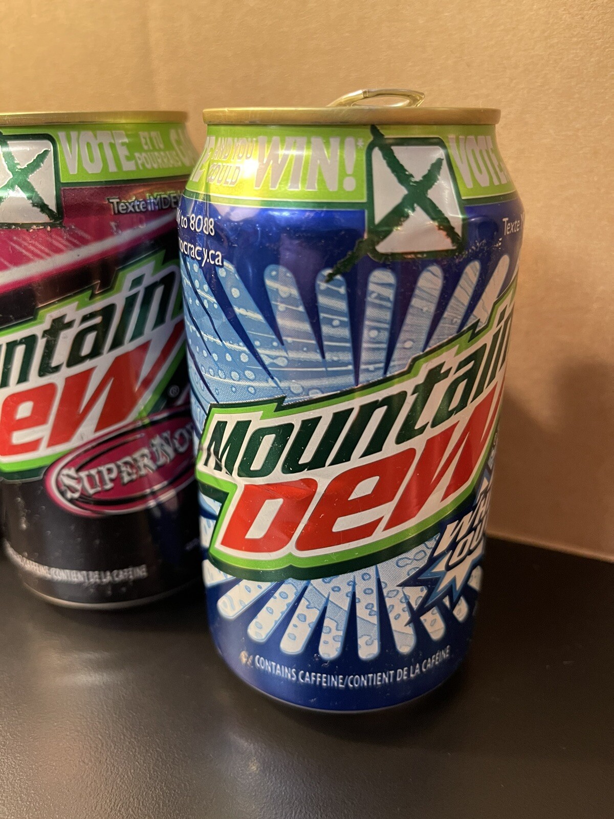 (4) Mountain Dew Canada Dewmocracy Empty Cans (2013) Supernova White Out